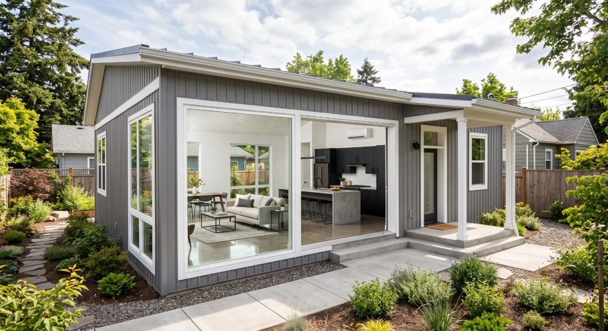 Exterior — Rear reference render for the backyard house